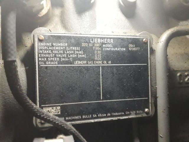 nullImage showing specifications for Liebherr gas engine on a Schnell CHP biogas container generator - second hand gas generator