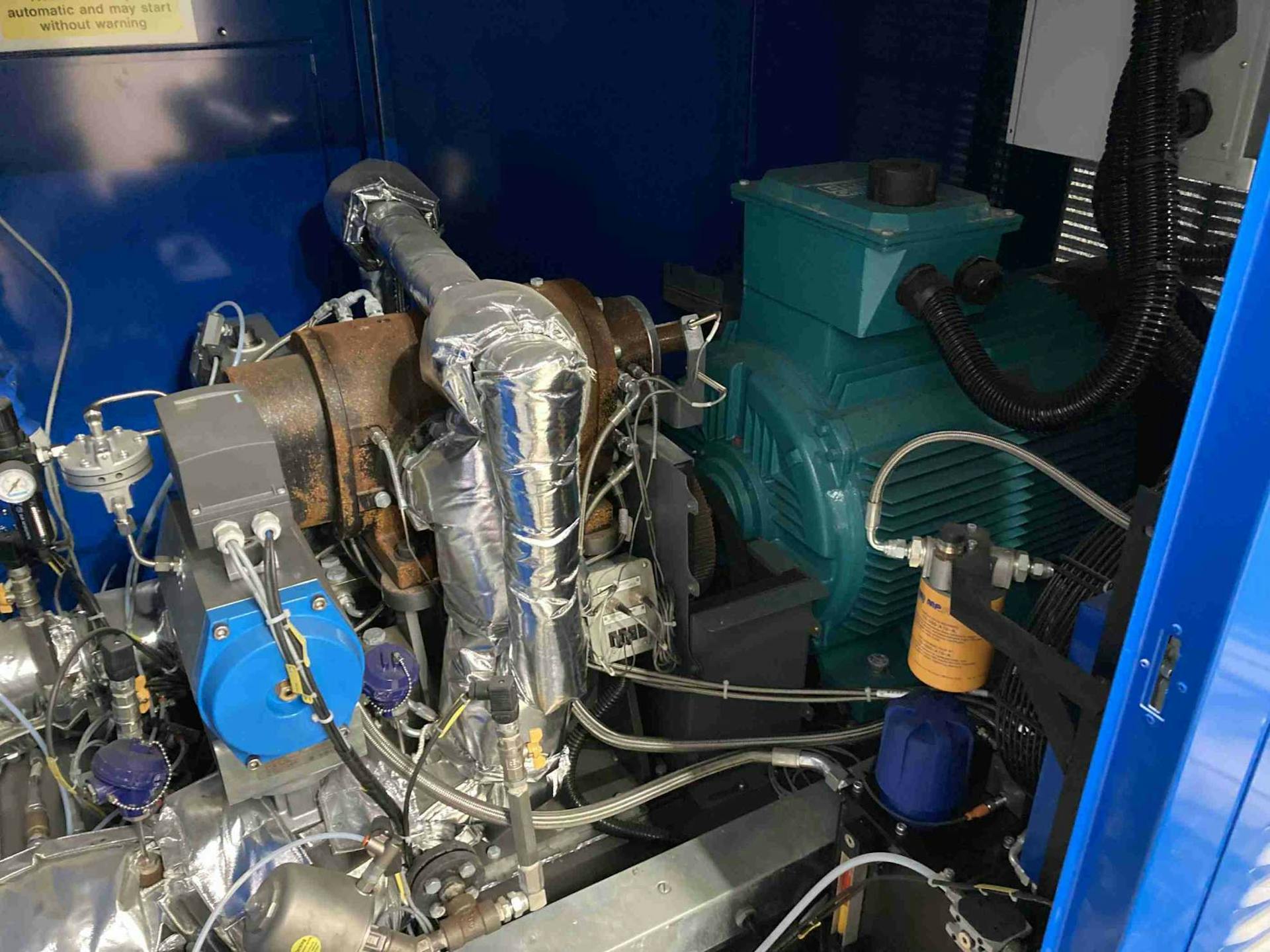 Heliex GenSet 7Photo of Heliex steam expander generator set showing interior workings - organic rankine cycle orc turbine for sale