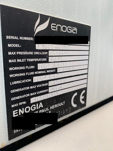 Enogia 6Image of specs for 3 x Enogia 40MT ORC showing make and model - organic ranking cycle engine generators